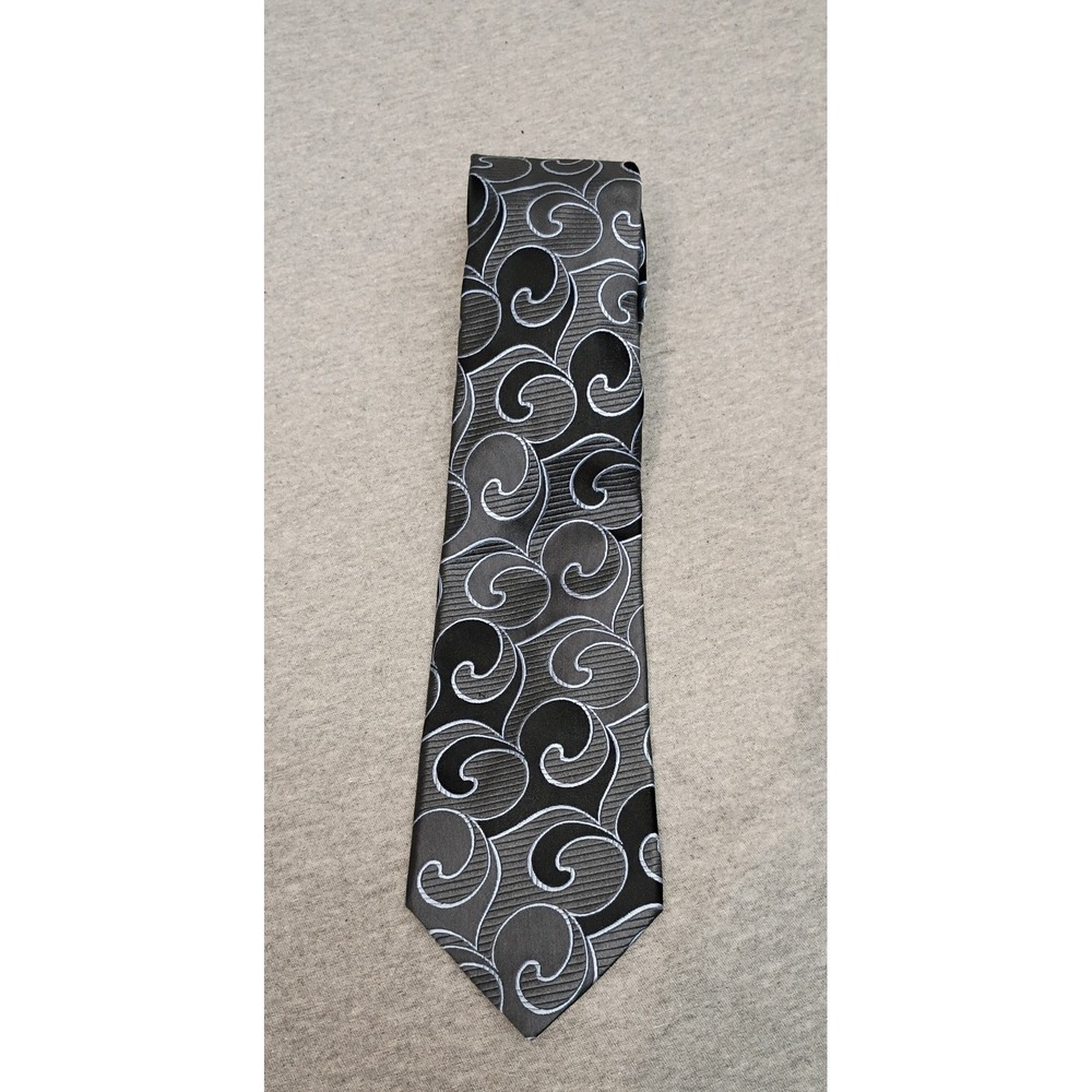 Ted Baker London Mens Silk Tie Black Grey Swirl Pattern Floral Lining Hand Made
